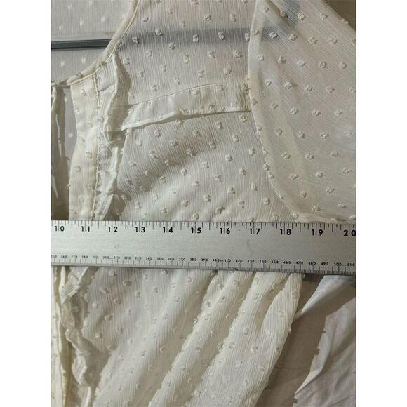 Lush  Sheer White Polka Dot Ruffle Peplum Blouse Long Sleeve M Cottage Coquette - Picture 4 of 7